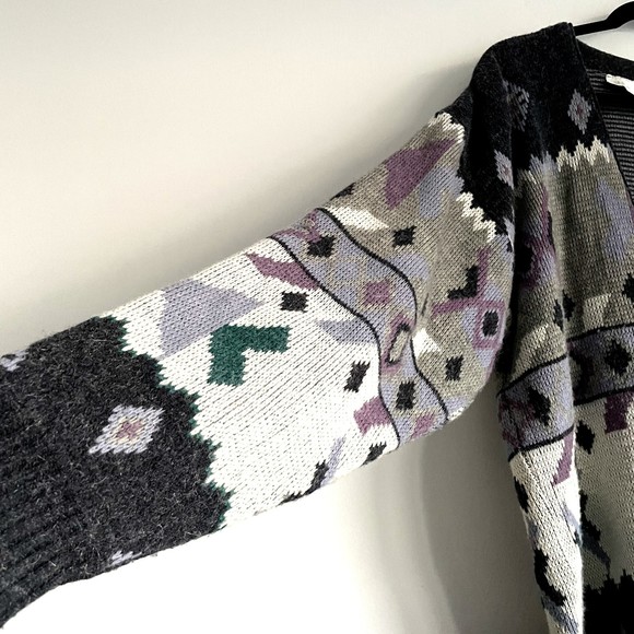 Vintage Oversized Slouchy Boxy Wool Blend Cardigan V Neck Sweater Gray sz XL - Picture 4 of 10